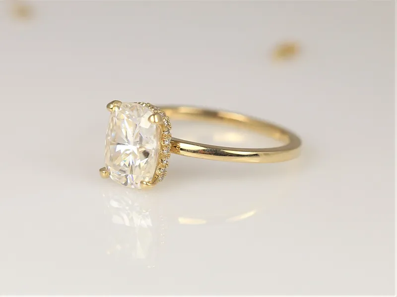 2.30ct LOW Tansy 9x7mm 14kt Gold Moissanite Diamond Cushion Hidden Halo Ring view 7