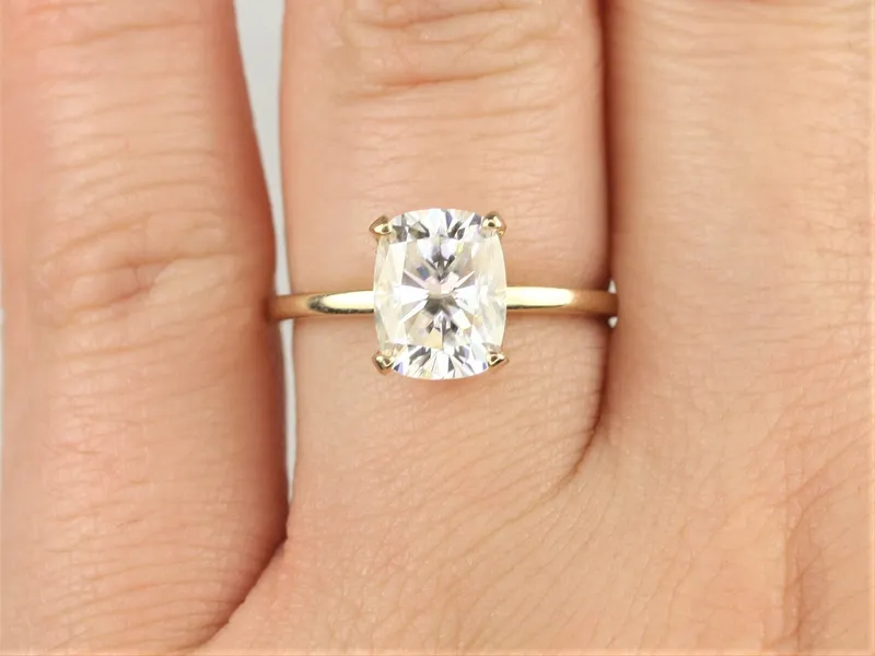 2.30ct LOW Tansy 9x7mm 14kt Gold Moissanite Diamond Cushion Hidden Halo Ring view 5