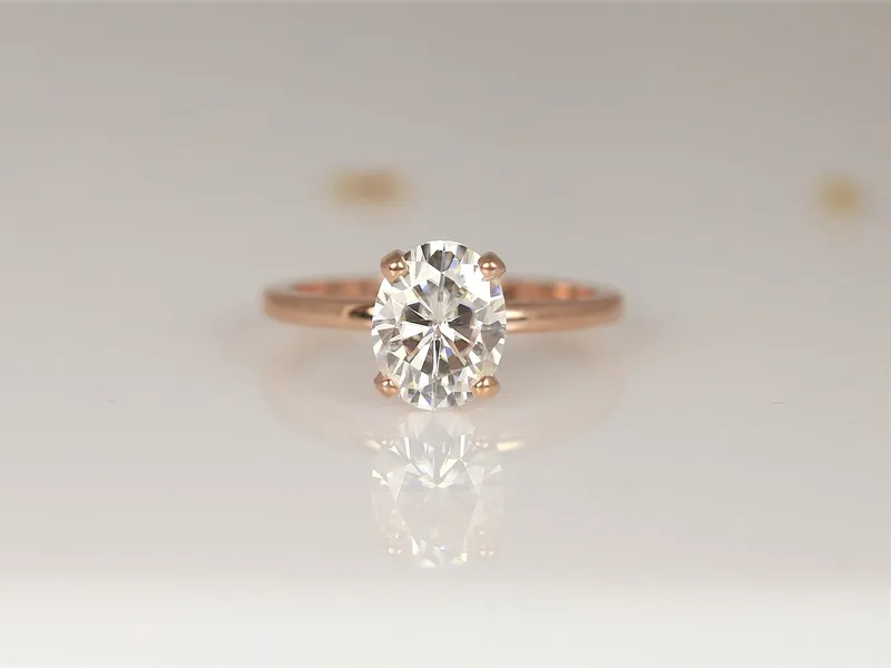 2ct Skylar 9x7mm 14kt Gold Moissanite Diamond Scarf Halo Solitaire Ring view 4