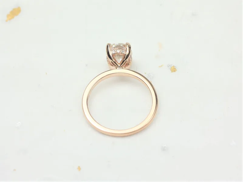 2ct Skylar 9x7mm 14kt Gold Moissanite Diamond Scarf Halo Solitaire Ring view 3