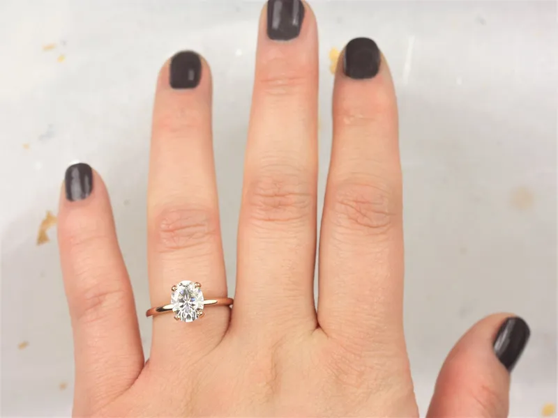 2ct Skylar 9x7mm 14kt Gold Moissanite Diamond Scarf Halo Solitaire Ring view 7