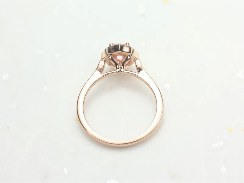 0.92ct Ready to Ship Mae 14kt Rose Gold Peach Blush Champagne Sapphire Diamond Oval Halo Ring vy 4