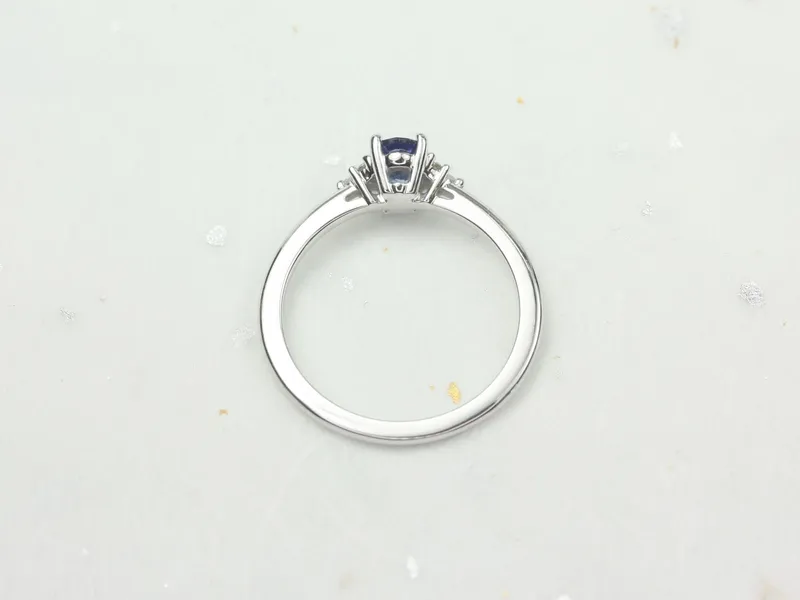 Juniper 6x4mm 14kt Gold Blue Sapphire Diamonds Dainty Oval Cluster Ring vy 4