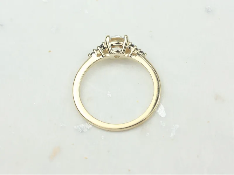 0.70ct Malia 6mm 14kt Gold OEC FB Moissanite Black Diamond Art Deco 3 Stone Cluster Ring view 5
