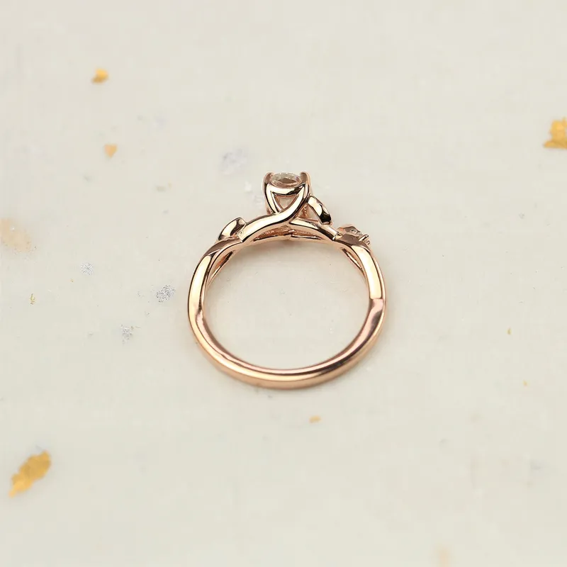 1ct Fern 7x5mm 14kt Rose Gold Moissanite Diamond Leaves Crossover Oval Solitaire Ring view 8