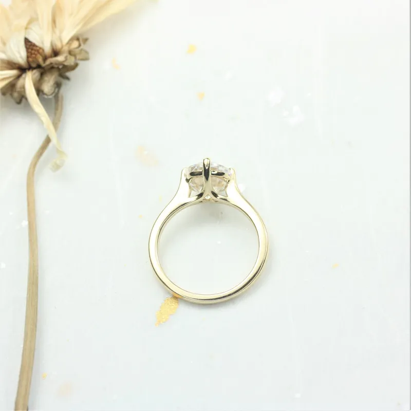 3cts Extra Low Reese 10x8mm 14kt Gold Oval Moissanite Compass Set Oval Solitaire Ring vy 4