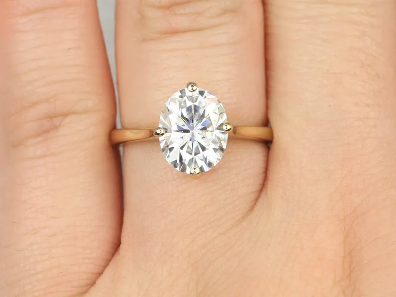 3cts Extra Low Reese 10x8mm 14kt Gold Oval Moissanite Compass Set Oval Solitaire Ring vy 5