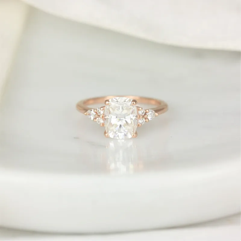 2.30cts Cassie 9x7mm 14kt Gold Moissanite Diamonds Elongated Cushion Cluster Ring vy 3