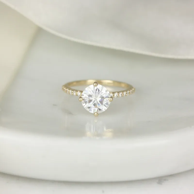 2cts Chelsea 8mm 14kt Gold Moissanite Diamond Compass Set Round Solitaire Ring vy 4