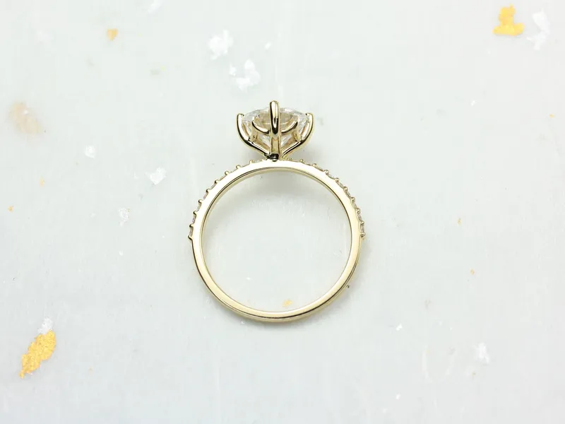 2cts Chelsea 8mm 14kt Gold Moissanite Diamond Compass Set Round Solitaire Ring vy 5