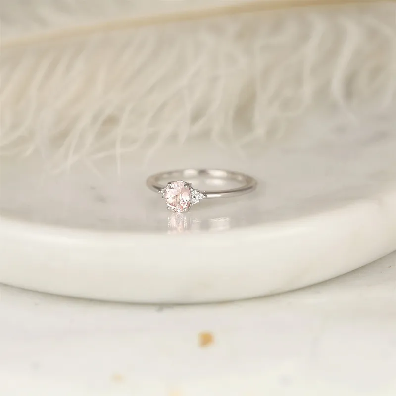 0.62ct Ready to Ship Juniper 14kt White Gold Blush Sapphire Diamond Oval Cluster Ring vy 6