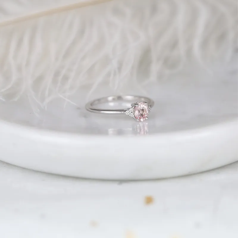 0.62ct Ready to Ship Juniper 14kt White Gold Blush Sapphire Diamond Oval Cluster Ring vy 4