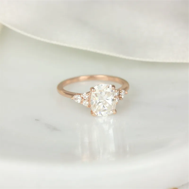 2.30cts Cassie 9x7mm 14kt Gold Moissanite Diamonds Elongated Cushion Cluster Ring cushion cut engagement ring