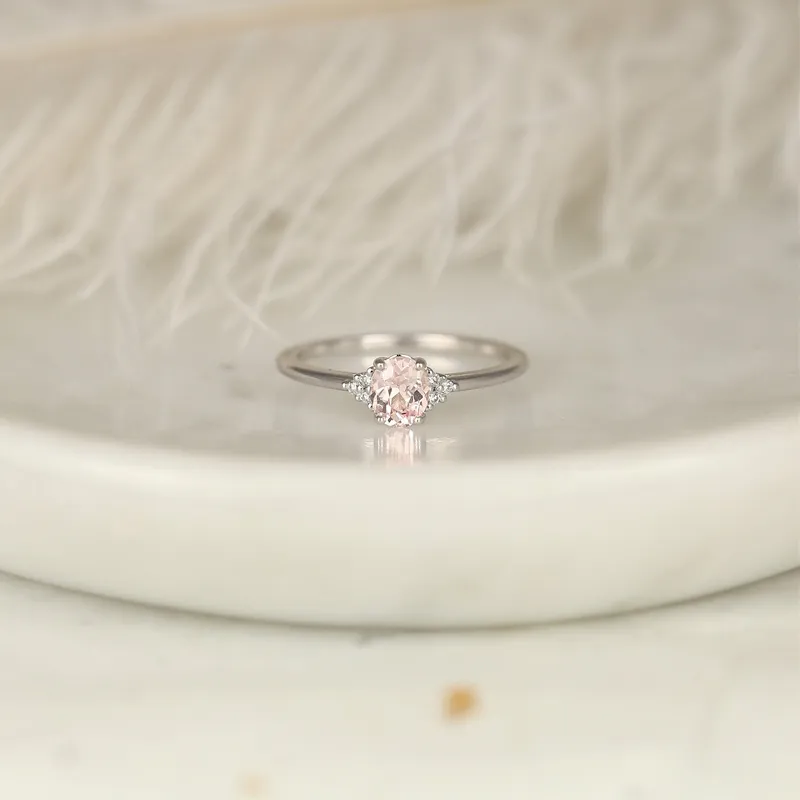 0.62ct Ready to Ship Juniper 14kt White Gold Blush Sapphire Diamond Oval Cluster Ring vy 5