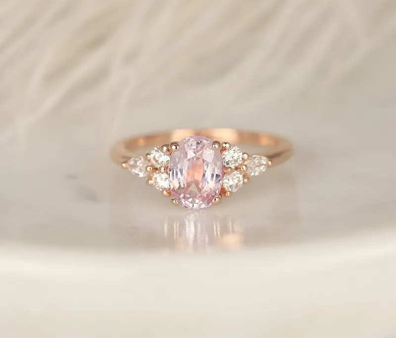 1.70ct Ready to Ship Thea 14kt Rose Gold Blush Champagne Sapphire Diamond Cluster Ring view 2
