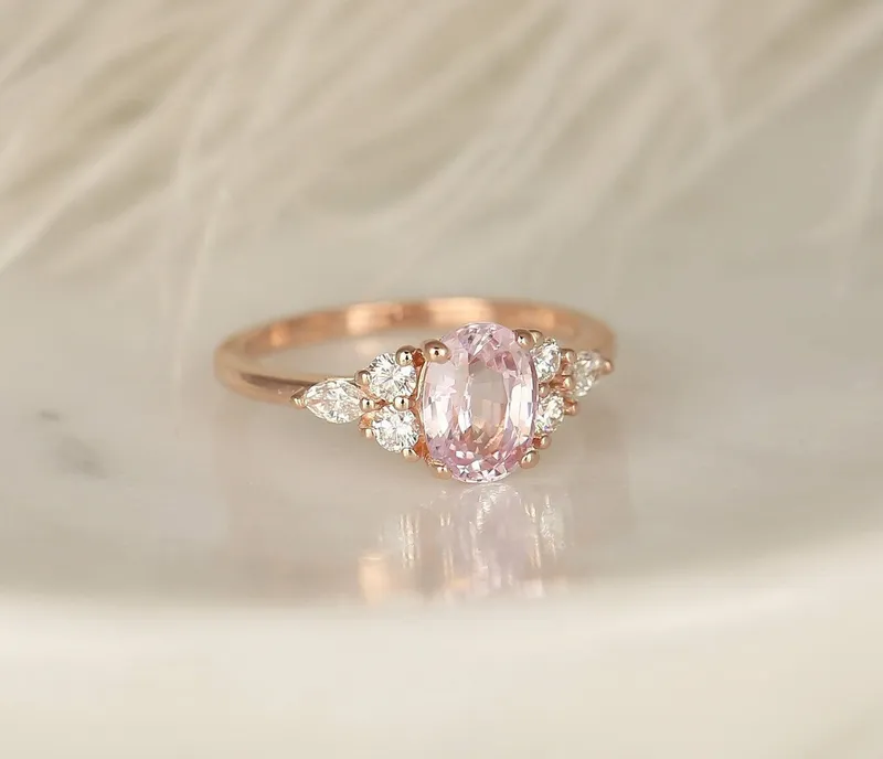 1.70ct Ready to Ship Thea 14kt Rose Gold Blush Champagne Sapphire Diamond Cluster Ring sapphire oval cut engagement ring
