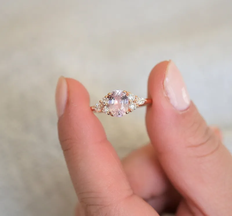 1.70ct Ready to Ship Thea 14kt Rose Gold Blush Champagne Sapphire Diamond Cluster Ring view 3