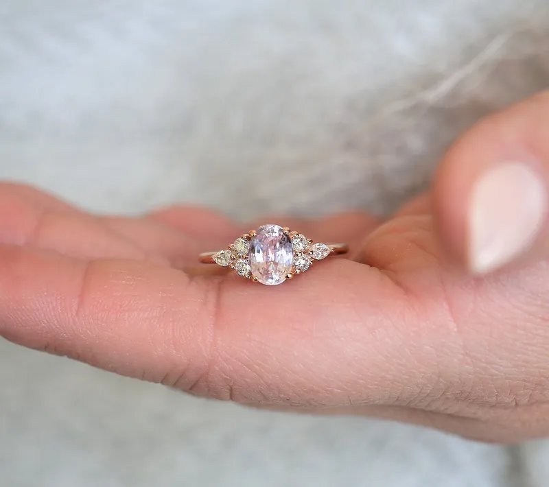 1.70ct Ready to Ship Thea 14kt Rose Gold Blush Champagne Sapphire Diamond Cluster Ring view 4