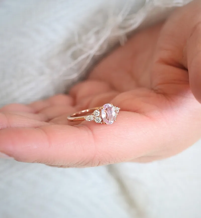 1.70ct Ready to Ship Thea 14kt Rose Gold Blush Champagne Sapphire Diamond Cluster Ring view 5