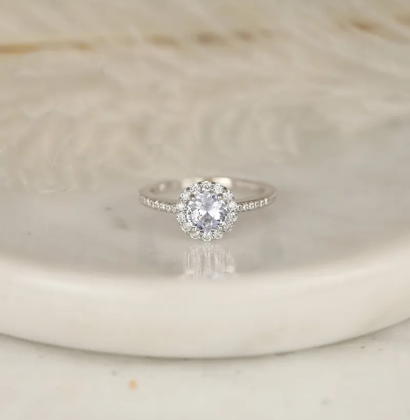 0.80ct Ready to Ship Marisol 14kt White Gold Icy Blue Sapphire Diamond Open Gallery Round Halo Ring vy 5
