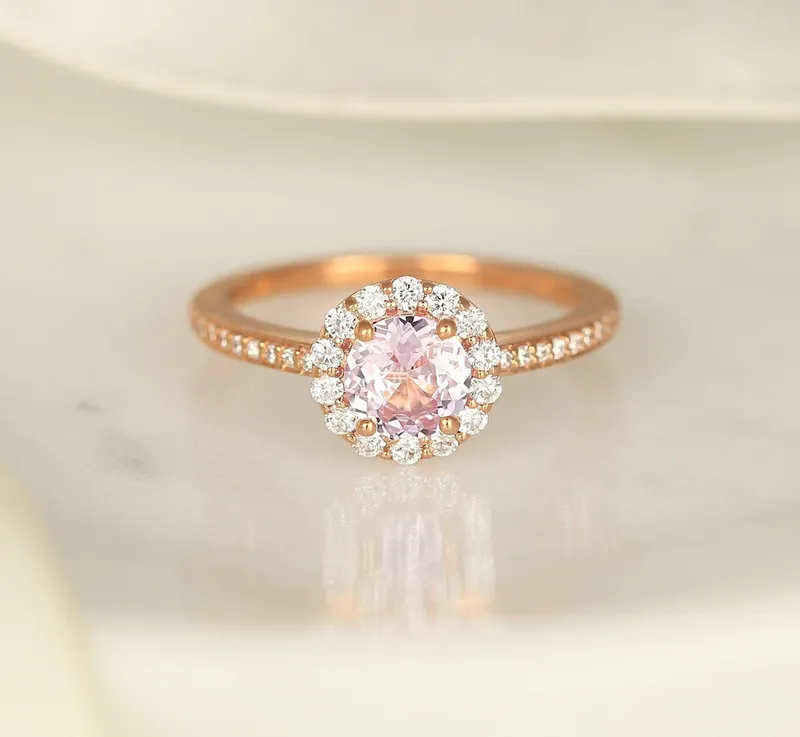 0.80ct Ready to Ship Marisol 14kt Rose Gold Blush Sapphire Diamond Round Halo Ring vy 4