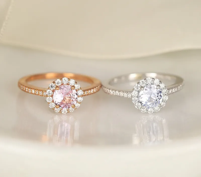 0.80ct Ready to Ship Marisol 14kt Rose Gold Blush Sapphire Diamond Round Halo Ring vy 3