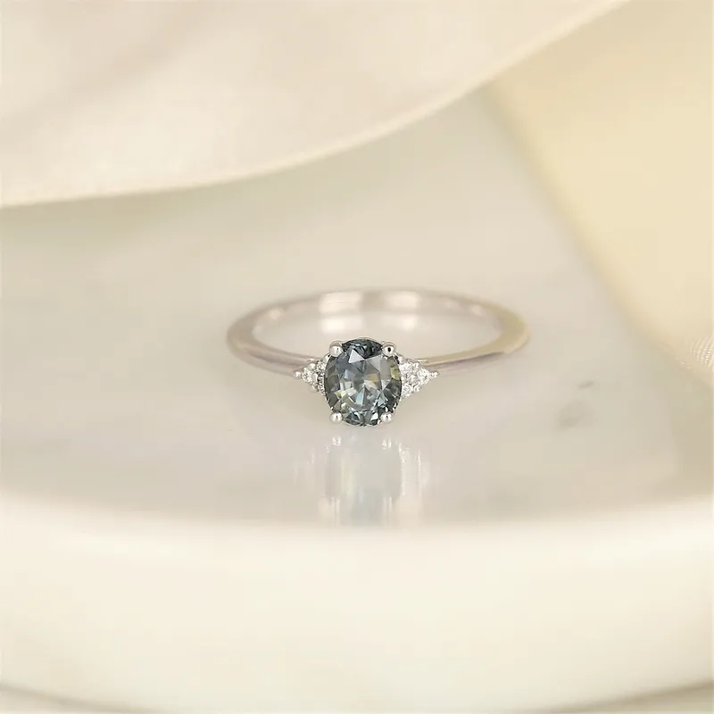 0.87ct Ready to Ship Juniper 14kt White Gold Chrome Grape Sapphire Diamond Dainty Oval Cluster Ring diamond oval cut engagement ring
