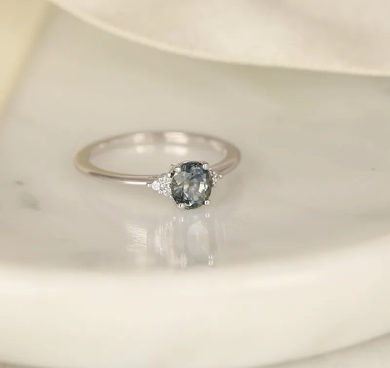 0.87ct Ready to Ship Juniper 14kt White Gold Chrome Grape Sapphire Diamond Dainty Oval Cluster Ring vy 2