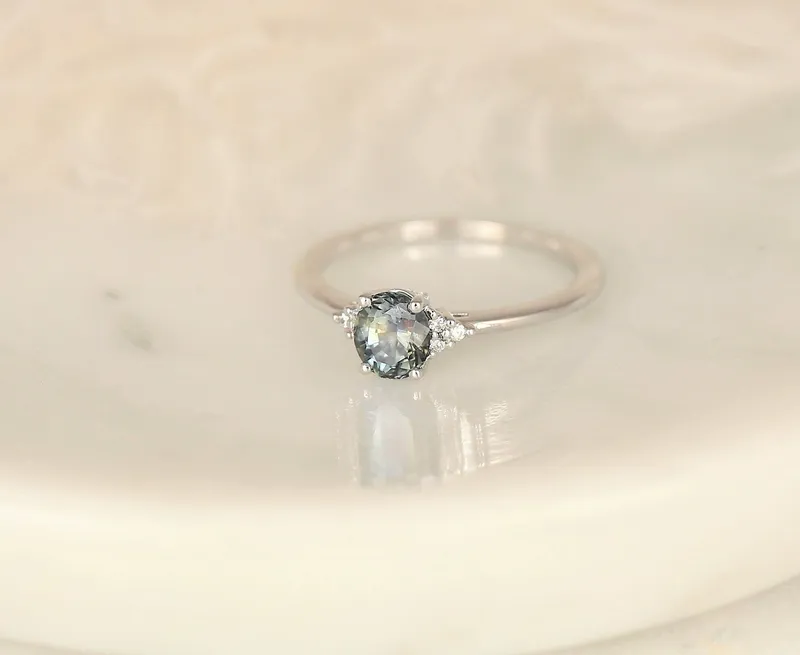 0.87ct Ready to Ship Juniper 14kt White Gold Chrome Grape Sapphire Diamond Dainty Oval Cluster Ring vy 4
