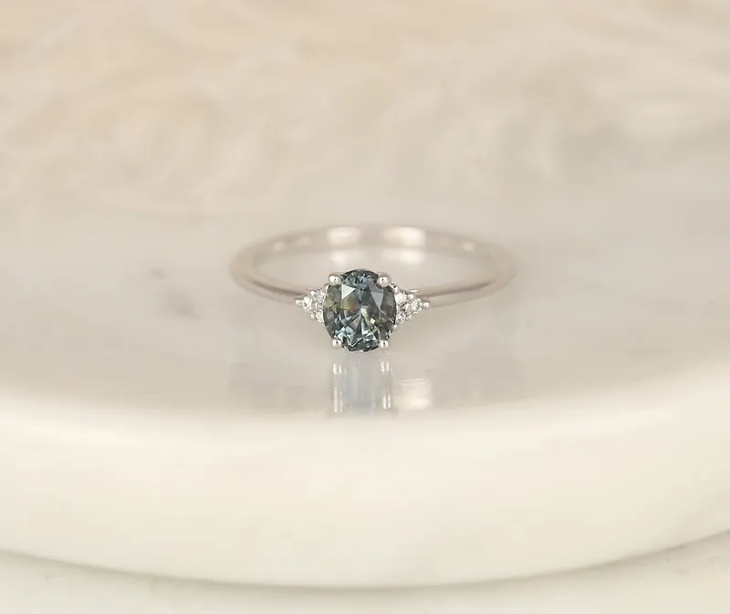 0.87ct Ready to Ship Juniper 14kt White Gold Chrome Grape Sapphire Diamond Dainty Oval Cluster Ring vy 3