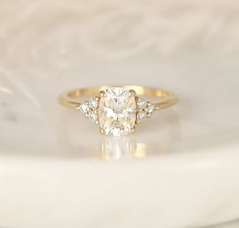 1.50ct Cambria 8x6mm 14kt Gold Moissanite Diamond Elongated Cushion Cluster Ring vy 2
