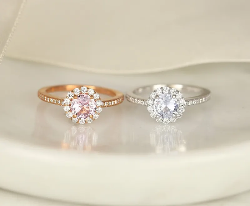 0.80ct Ready to Ship Marisol 14kt Rose Gold Blush Sapphire Diamond Round Halo Ring vy 2