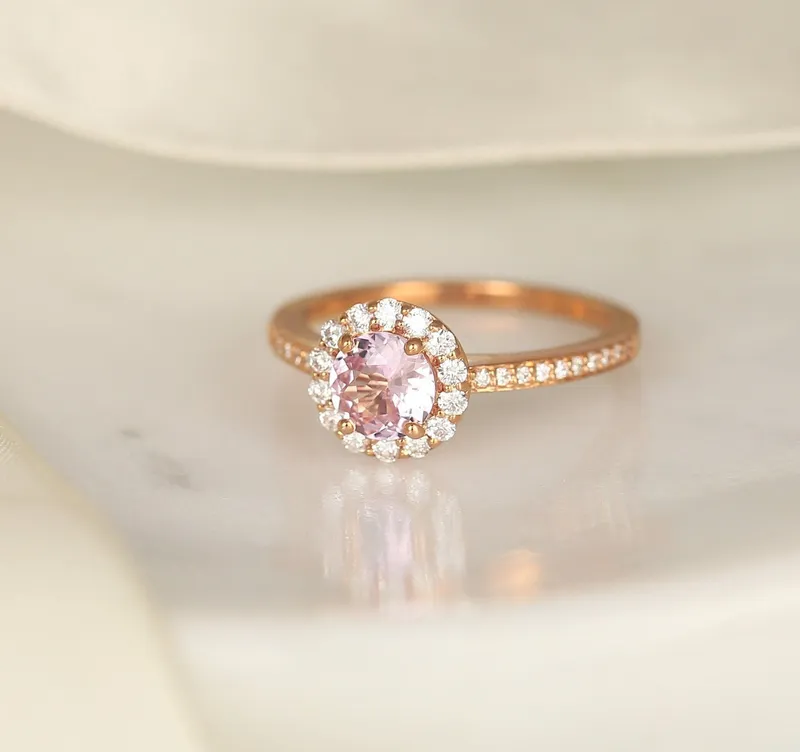 0.80ct Ready to Ship Marisol 14kt Rose Gold Blush Sapphire Diamond Round Halo Ring vy 5