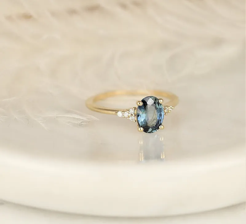 1.49ct Ready to Ship Maddy 14kt Gold Ocean Teal Sapphire Diamond Oval Cluster Ring vy 3
