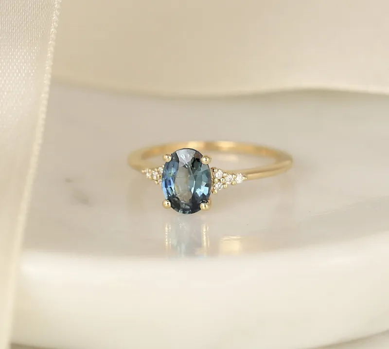 1.49ct Ready to Ship Maddy 14kt Gold Ocean Teal Sapphire Diamond Oval Cluster Ring vy 4