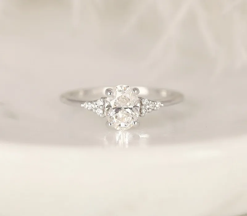 0.90ct Ready to Ship Maddy 14kt White Gold Lab Diamond Art Deco Dainty Oval Cluster Ring diamond oval cut engagement ring