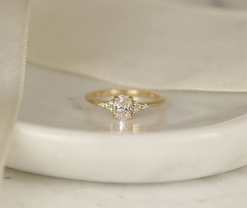 0.71ct Ready to Ship Maddy 14kt Gold Lab Diamond Art Deco Cluster Engagement Ring diamond oval cut engagement ring