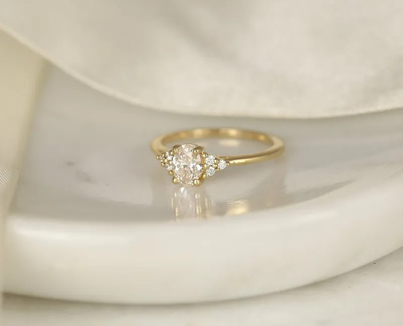 0.52ct Ready to Ship Juniper 14kt Gold Lab Diamond Art Deco Oval Cluster Ring view 3