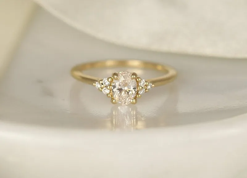 0.52ct Ready to Ship Juniper 14kt Gold Lab Diamond Art Deco Oval Cluster Ring view 2