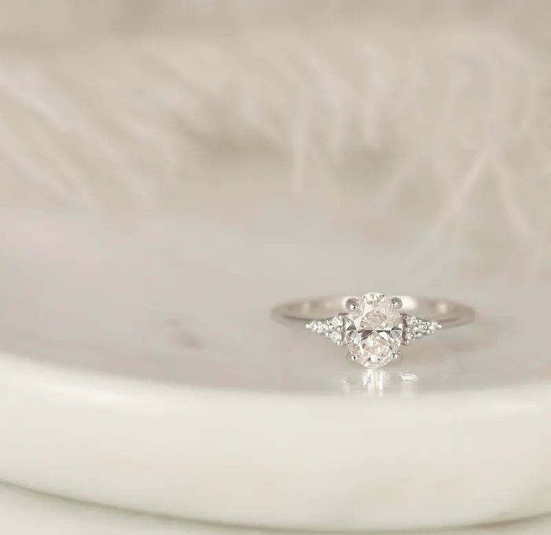 0.90ct Ready to Ship Maddy 14kt White Gold Lab Diamond Art Deco Dainty Oval Cluster Ring view 2