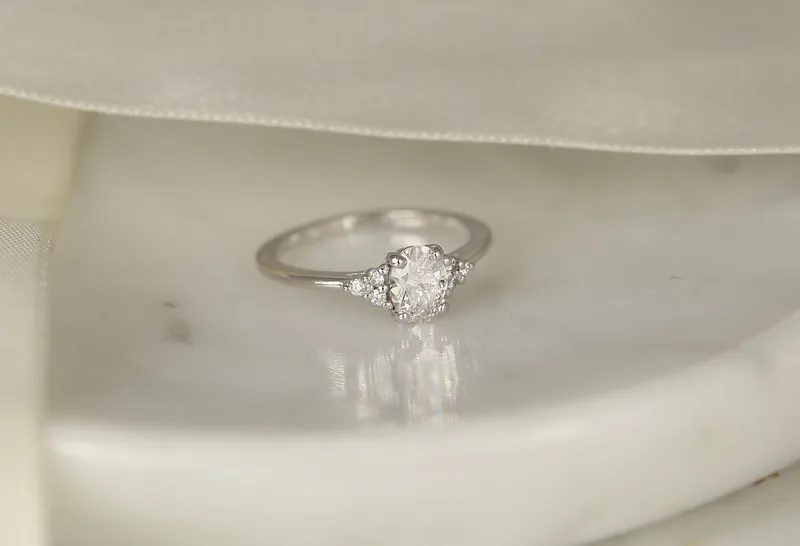 0.71ct Ready to Ship Juniper 14kt White Gold Diamond Art Deco Oval Cluster Ring view 2