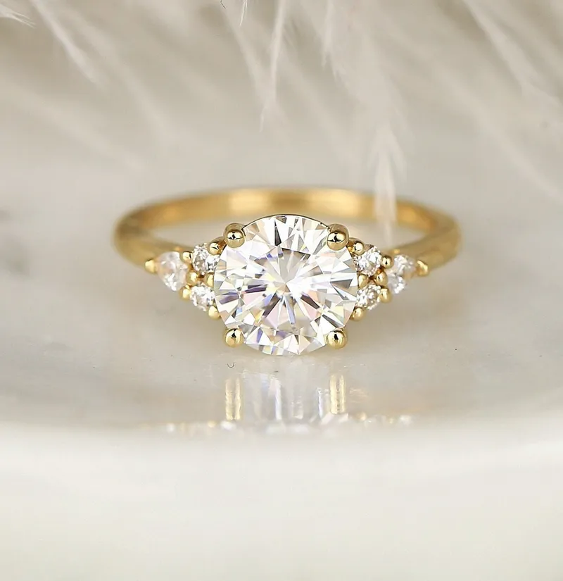 2cts Constance 8mm 14kt Gold Moissanite Diamonds Unique Round Cluster Ring view 3
