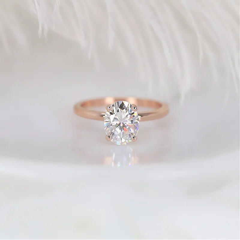 2ct Ready to Ship Dakota 9x7mm 14kt Rose Gold Forever One Moissanite Dainty Minimalist 4 Prong Oval Solitaire Engagement Ring vy 3