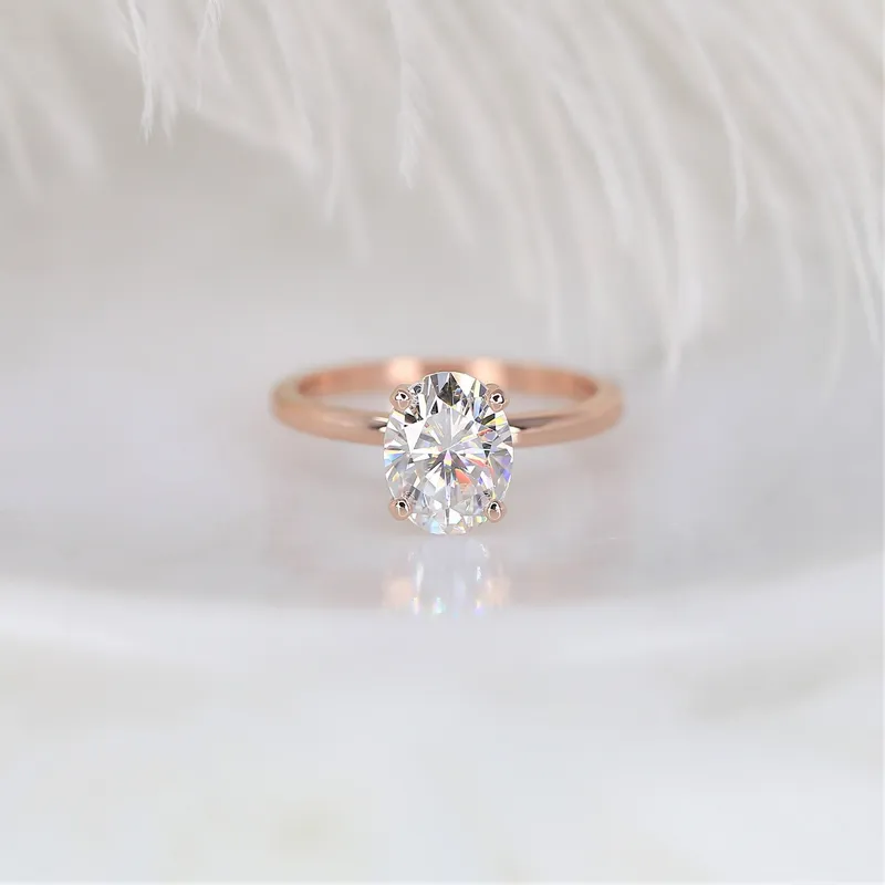 2ct Dakota 9x7mm 14kt Rose Gold Moissanite Oval Solitaire Ring vy 3
