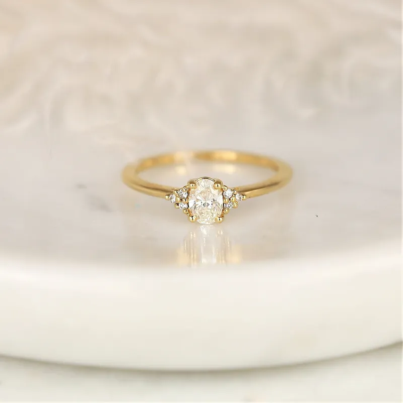 0.38ct Ready to Ship Juniper 14kt Gold Diamond Art Deco Oval Cluster Ring vy 2