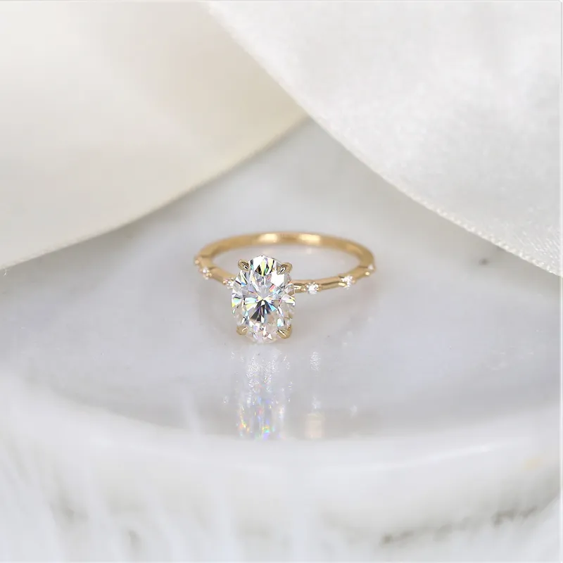 2.50ct Alix 10x7mm 14kt Gold NEO Moissanite Diamond Dainty Oval Solitaire Ring view 7