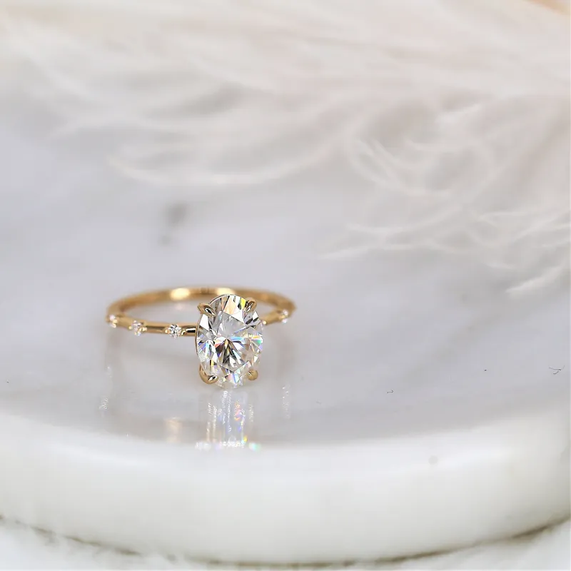 2.50ct Alix 10x7mm 14kt Gold NEO Moissanite Diamond Dainty Oval Solitaire Ring view 6