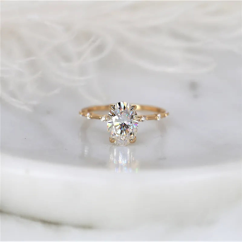 2.50ct Alix 10x7mm 14kt Gold NEO Moissanite Diamond Dainty Oval Solitaire Ring view 5