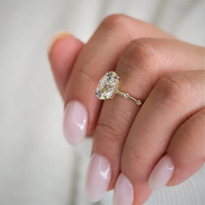 2.50ct Alix 10x7mm 14kt Gold NEO Moissanite Diamond Dainty Oval Solitaire Ring view 4