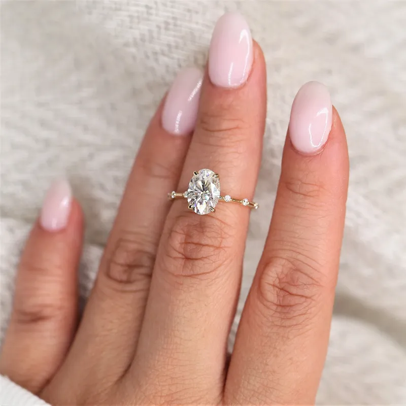 2.50ct Alix 10x7mm 14kt Gold NEO Moissanite Diamond Dainty Oval Solitaire Ring view 3